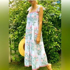 NWT Juliet Dunn size “1” Coral/Sage Japanese Floral Print Tie Shoulder Dress